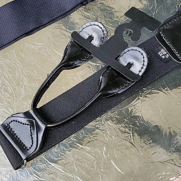 Tuxedo Black Satin Silk Genue Leather Adjustable Suspenders Made In England New - Picture 7 of 17